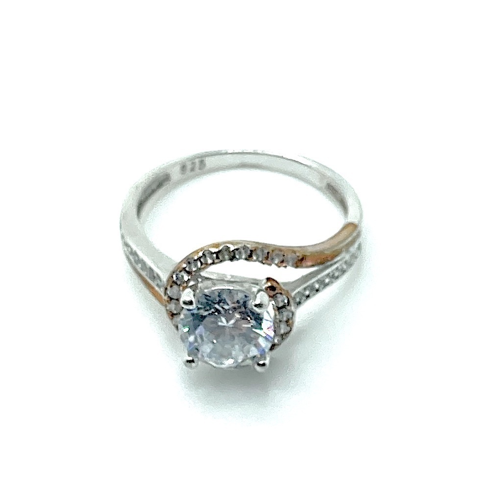 sterling Silver 925 Two-Tone Engagement Style Ring